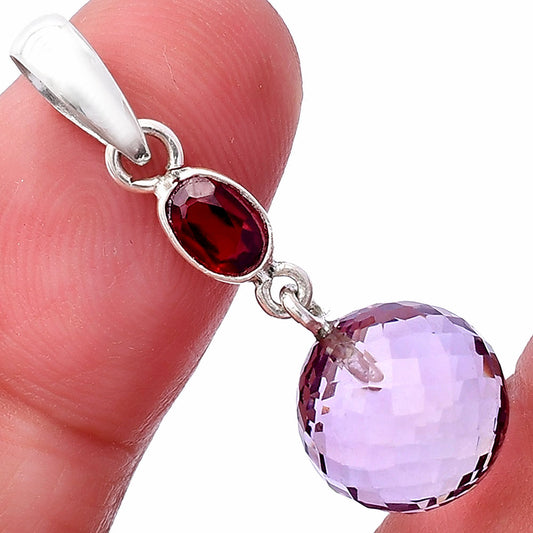 Amethyst Checker Ball & Garnet Pendant P-1729 SDP146533