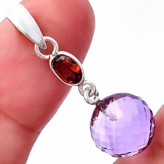 Amethyst Checker Ball & Garnet Pendant P-1729 SDP146534