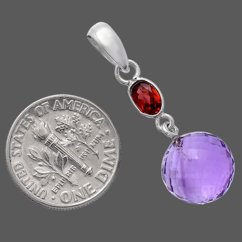 Amethyst Checker Ball & Garnet Pendant P-1729 SDP146534