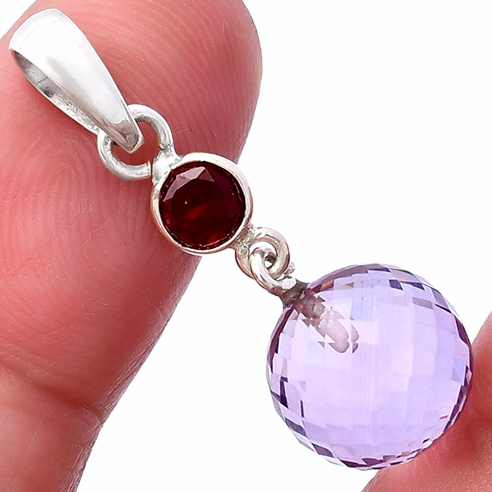 Amethyst Checker Ball & Garnet Pendant P-1729 SDP146535