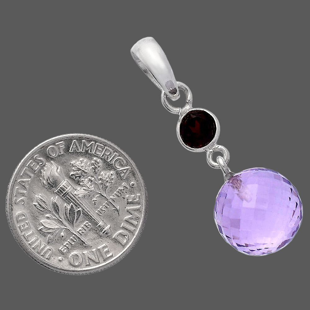 Amethyst Checker Ball & Garnet Pendant P-1729 SDP146535