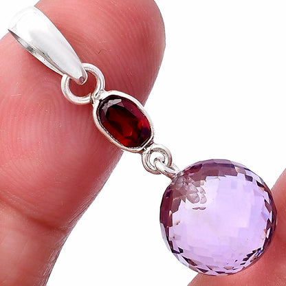 Amethyst Checker Ball & Garnet Pendant P-1729 SDP146536