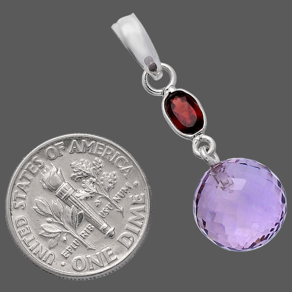 Amethyst Checker Ball & Garnet Pendant P-1729 SDP146536