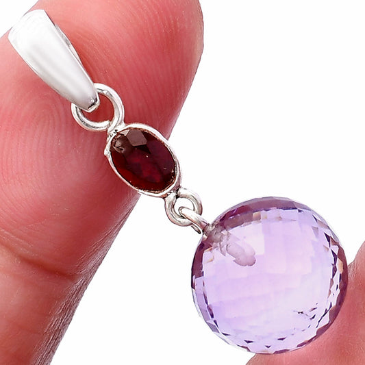 Amethyst Checker Ball & Garnet Pendant P-1729 SDP146537