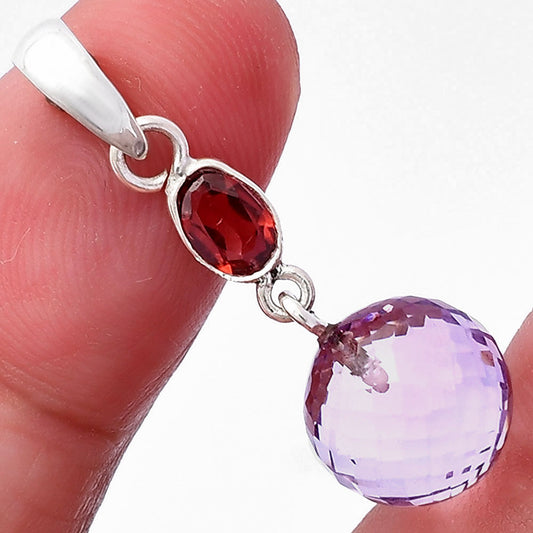 Amethyst Checker Ball & Garnet Pendant P-1729 SDP146539
