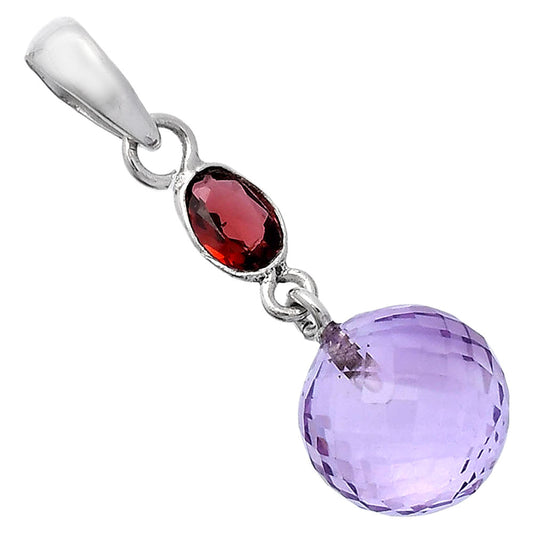 Amethyst Checker Ball & Garnet Pendant P-1729 SDP146539