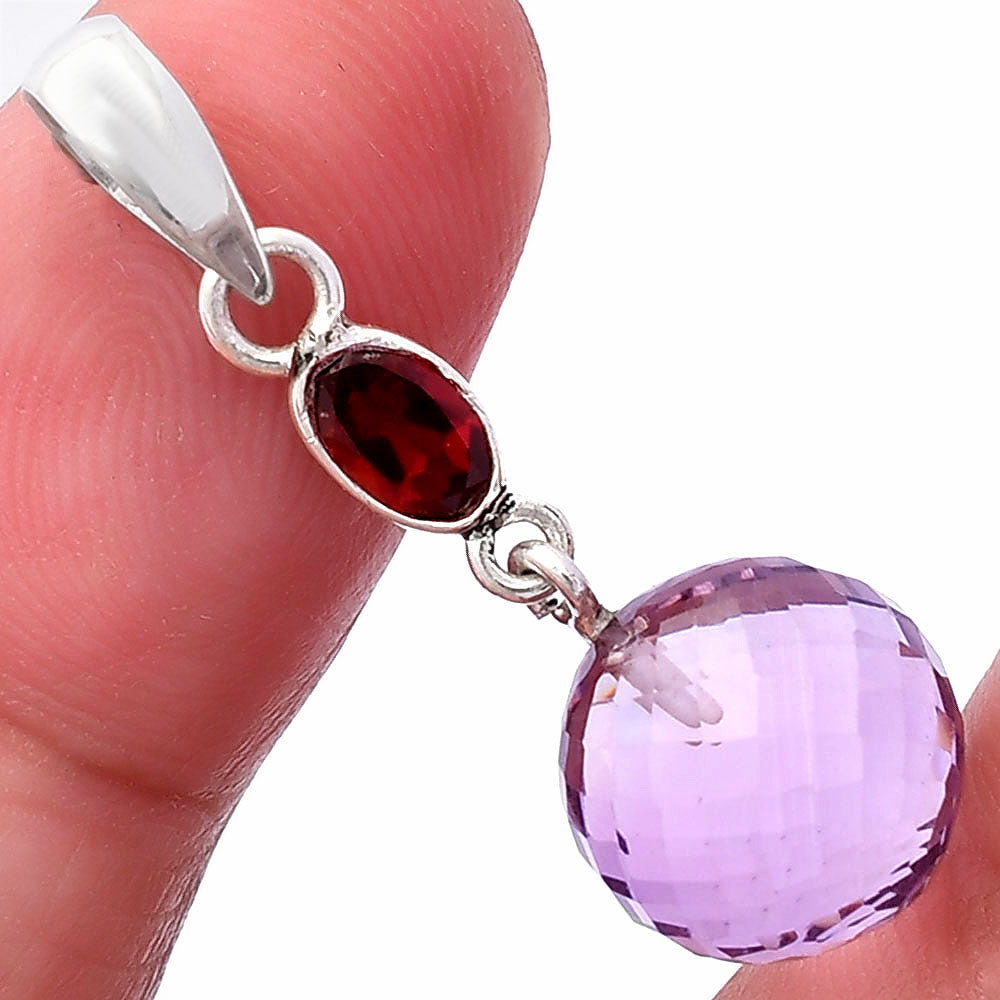 Amethyst Checker Ball & Garnet Pendant P-1729 SDP146540