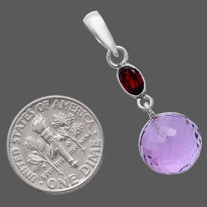 Amethyst Checker Ball & Garnet Pendant P-1729 SDP146540