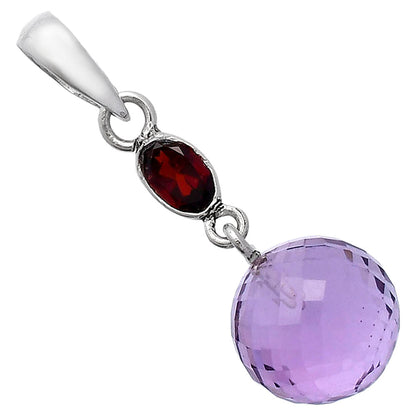 Amethyst Checker Ball & Garnet Pendant P-1729 SDP146540