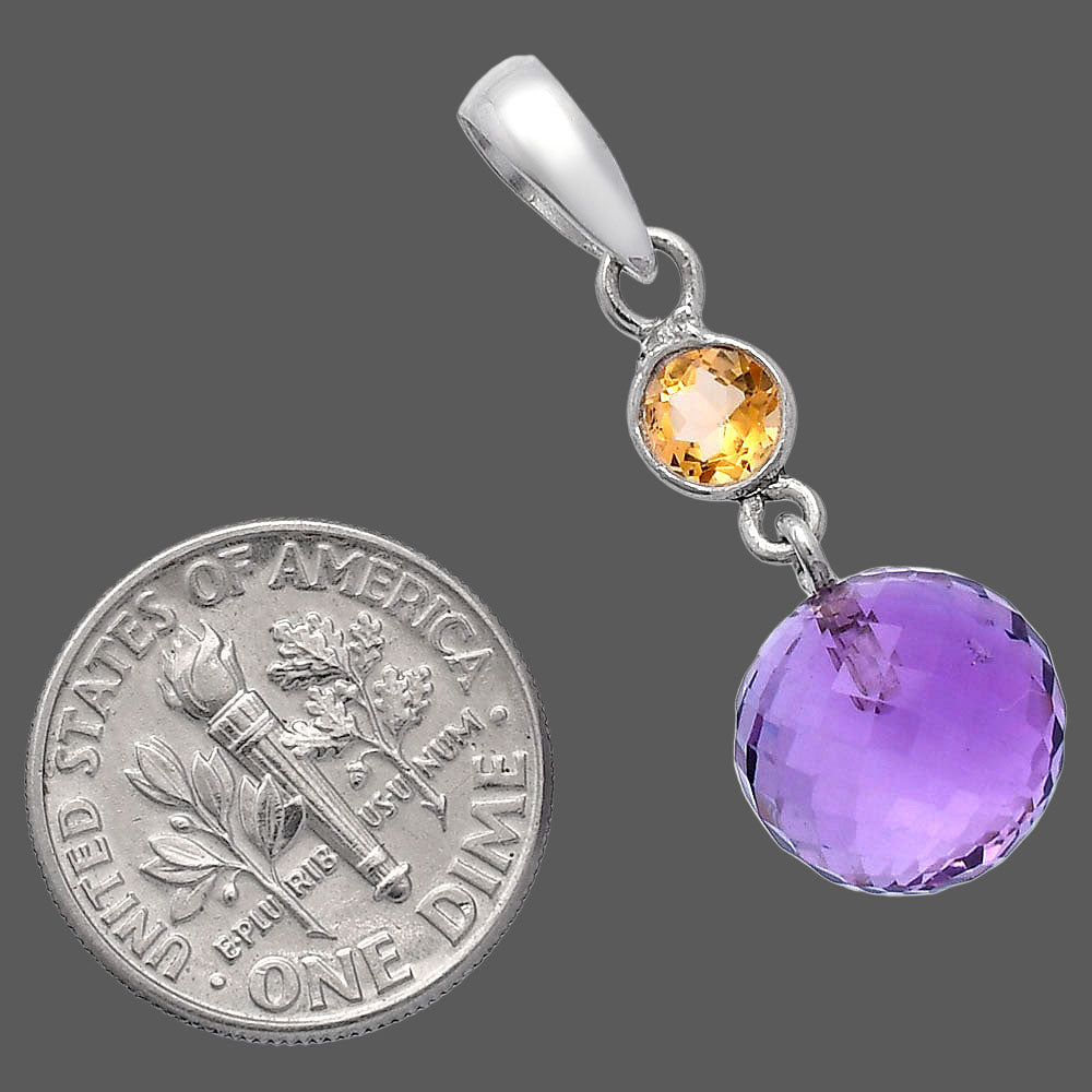 Amethyst Checker Ball & Citrine Pendant P-1729 SDP146542