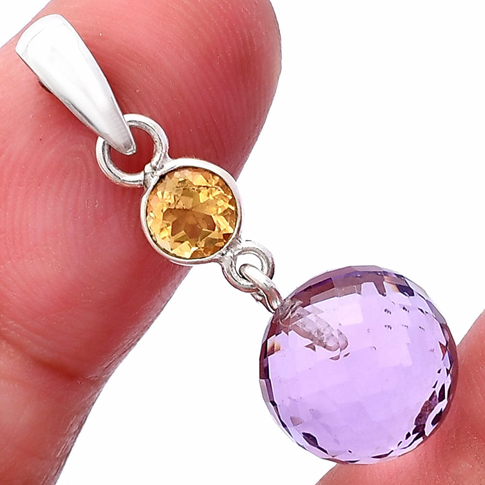 Amethyst Checker Ball & Citrine Pendant P-1729 SDP146544