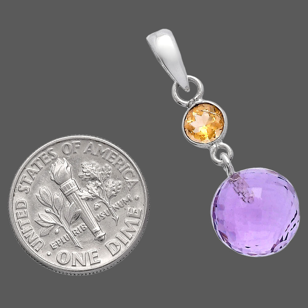 Amethyst Checker Ball & Citrine Pendant P-1729 SDP146544