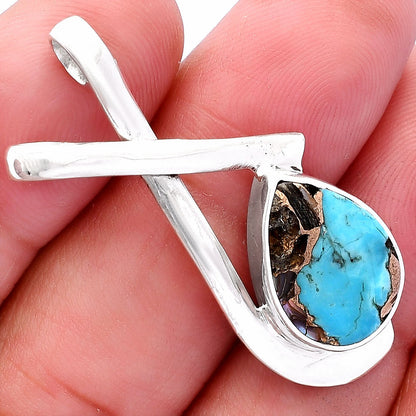 Natural Shell In Black Blue Turquoise Pendant P-1596 SDP146580