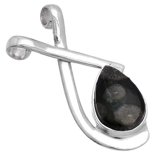 Natural Black Flower Fossil Coral Pendant P-1596 SDP146592
