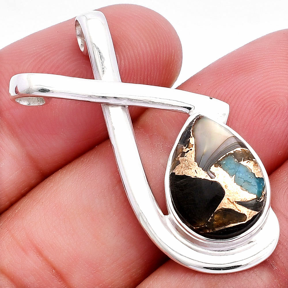 Natural Shell In Black Blue Turquoise Pendant P-1596 SDP146608