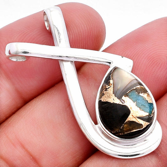 Natural Shell In Black Blue Turquoise Pendant P-1596 SDP146608