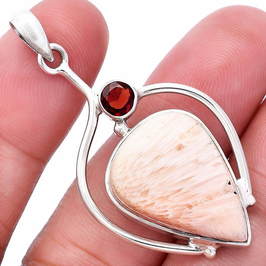 Orange Scolecite - India & Garnet Pendant P-1250 SDP146637