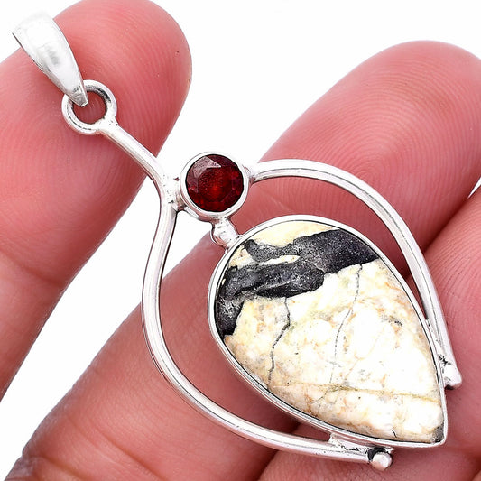 Authentic White Buffalo Turquoise Nevada & Garnet Pendant P-1250 SDP146656