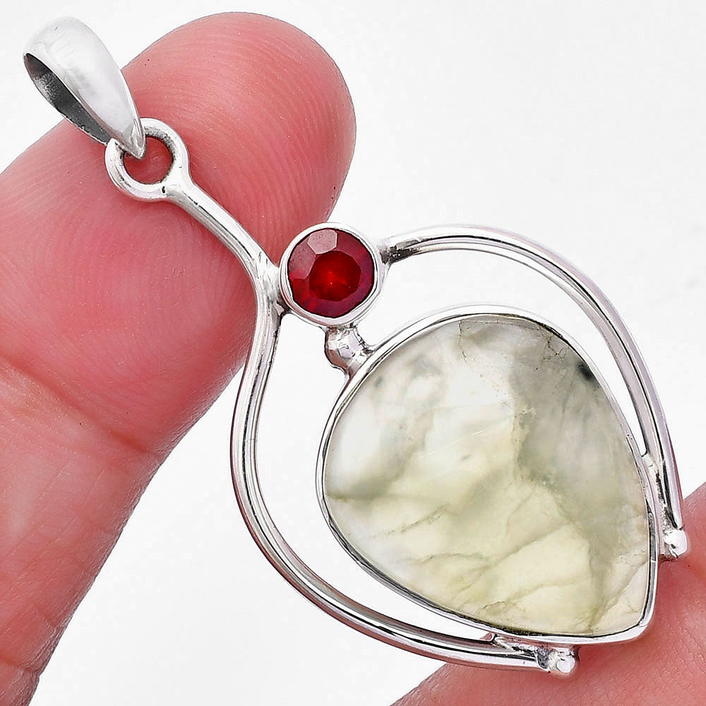 Natural Prehnite & Garnet Pendant P-1250 SDP146682