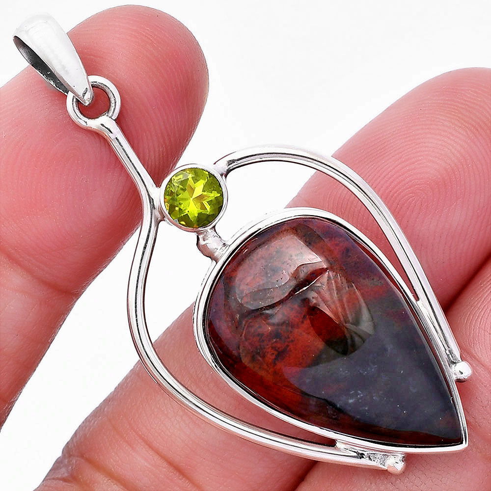 Natural Blood Stone - India & Peridot Pendant P-1250 SDP146685
