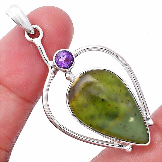 Natural Chrome Chalcedony & Amethyst Pendant P-1250 SDP146689