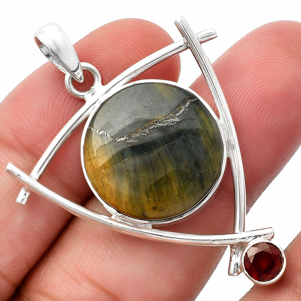 Natural Blue Tiger Eye & Garnet Pendant P-1499 SDP146749