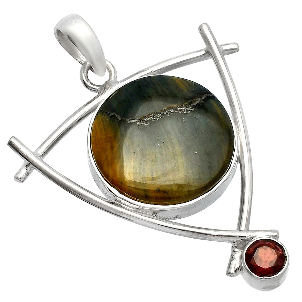 Natural Blue Tiger Eye & Garnet Pendant P-1499 SDP146749