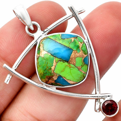 Blue Turquoise In Green Mohave - USA & Garnet Pendant P-1499 SDP146753