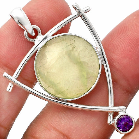 Natural Prehnite & Amethyst Pendant P-1499 SDP146754