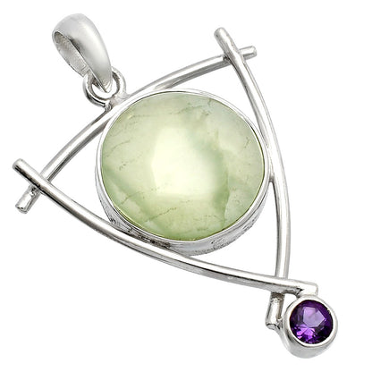 Natural Prehnite & Amethyst Pendant P-1499 SDP146754