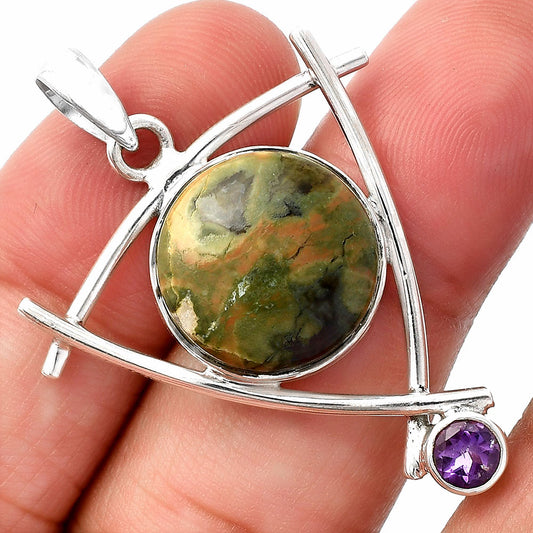 Rhyolite Rainforest Jasper & Amethyst Pendant P-1499 SDP146761