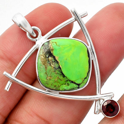 Green Matrix Turquoise & Garnet Pendant P-1499 SDP146771