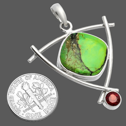 Green Matrix Turquoise & Garnet Pendant P-1499 SDP146771