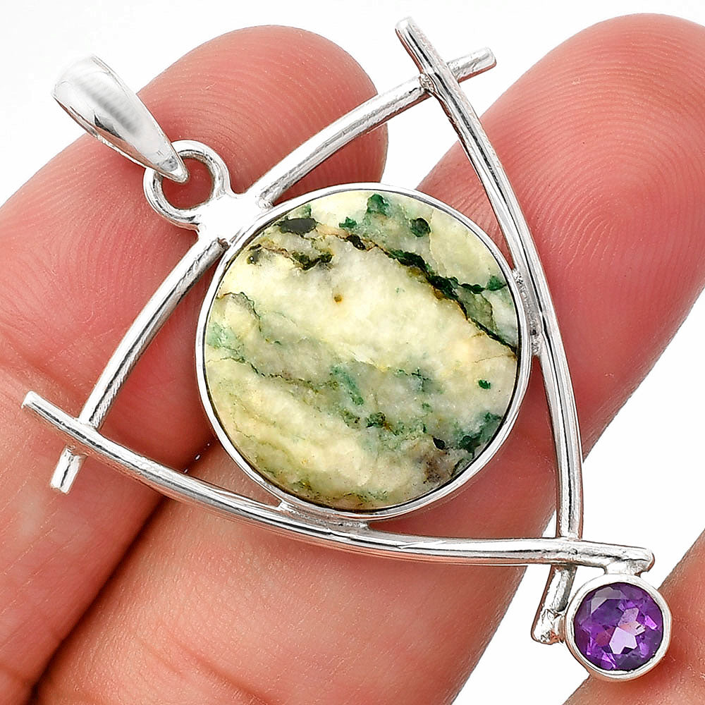 Tree Weed Moss Agate & Amethyst Pendant P-1499 SDP146772