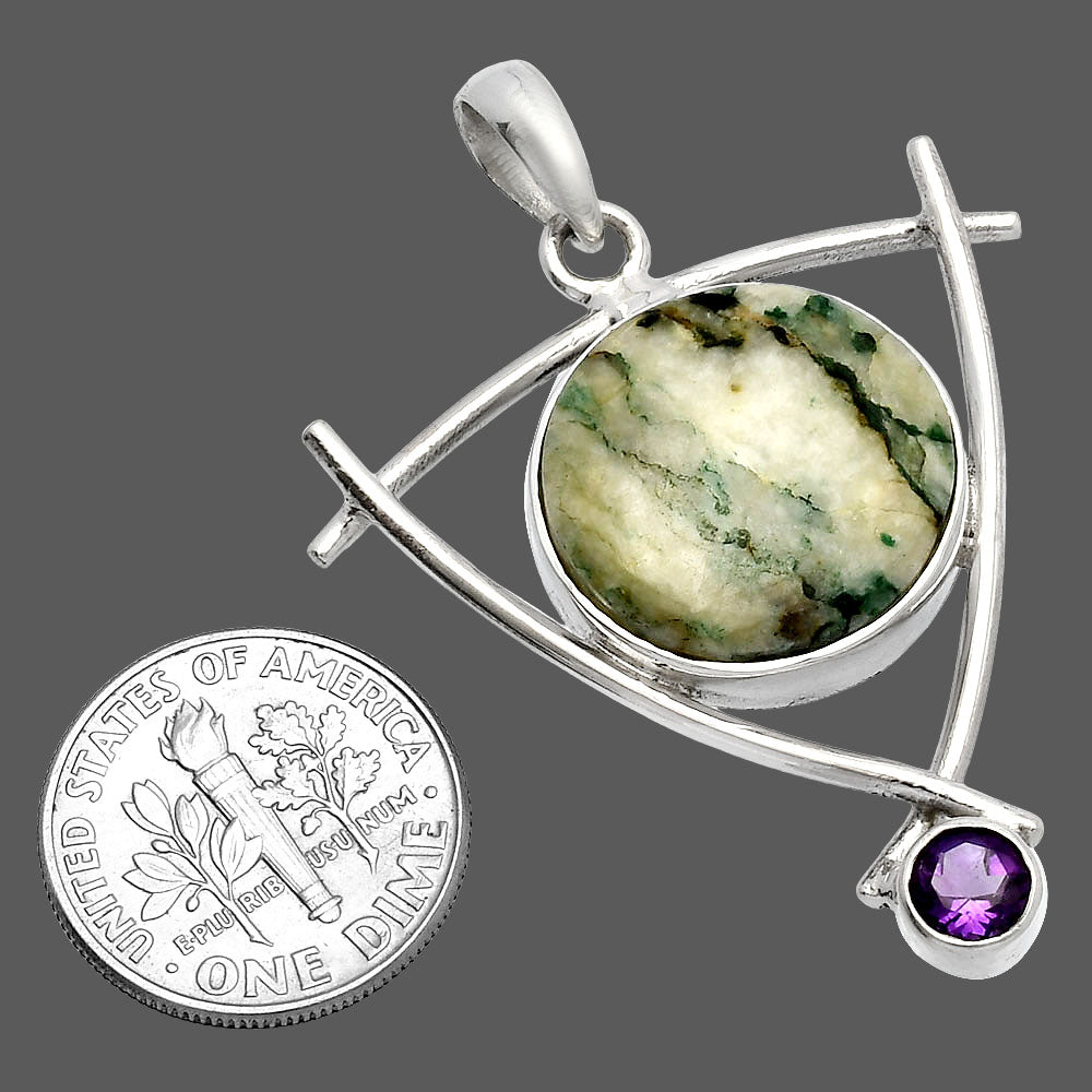 Tree Weed Moss Agate & Amethyst Pendant P-1499 SDP146772