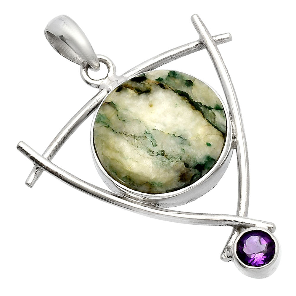 Tree Weed Moss Agate & Amethyst Pendant P-1499 SDP146772