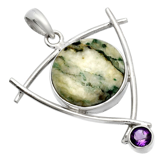 Tree Weed Moss Agate & Amethyst Pendant P-1499 SDP146772