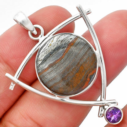Natural Iron Tiger Eye & Amethyst Pendant P-1499 SDP146775