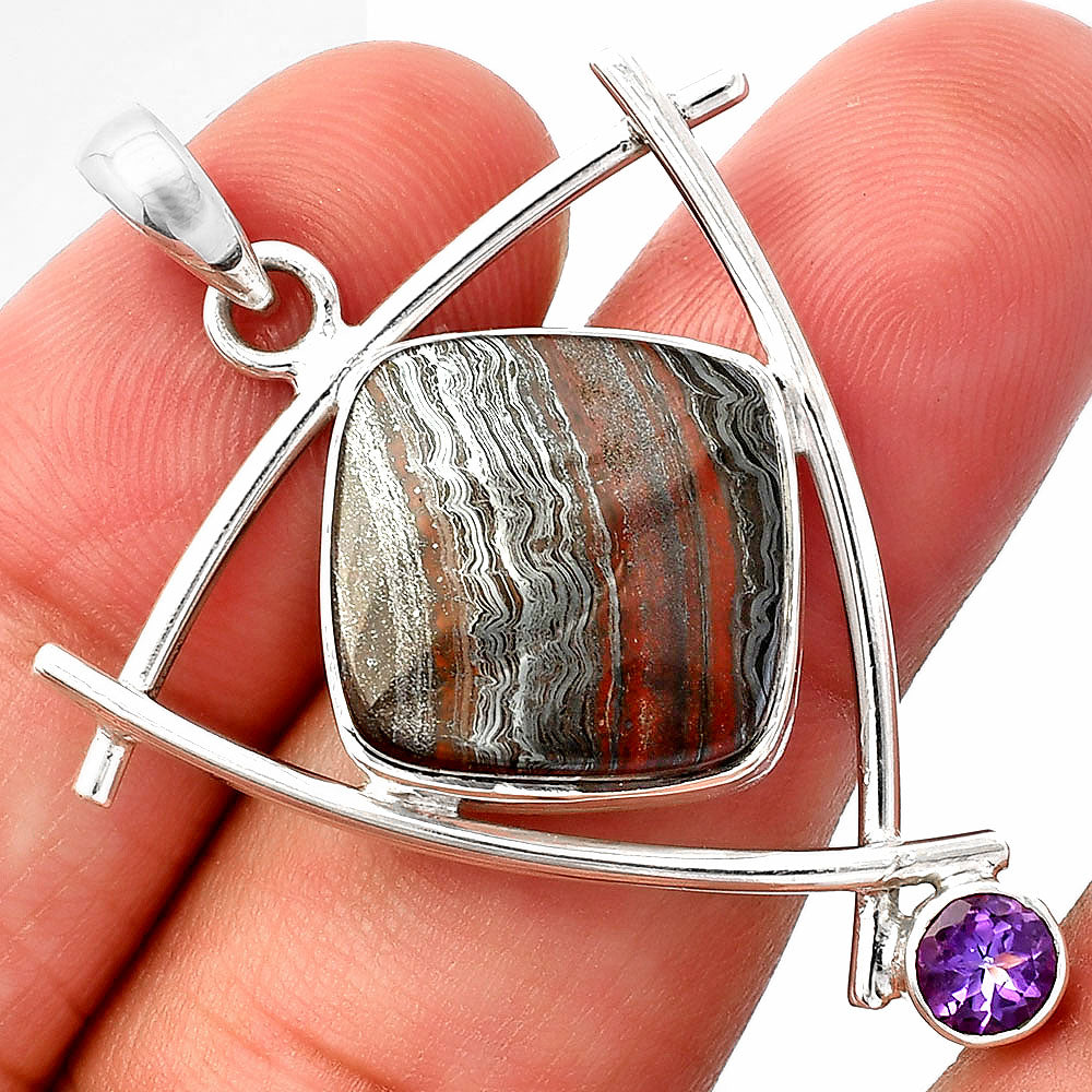Natural Iron Tiger Eye & Amethyst Pendant P-1499 SDP146777