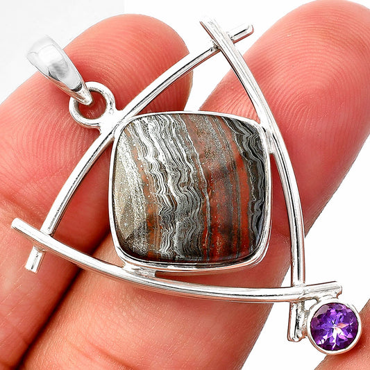 Natural Iron Tiger Eye & Amethyst Pendant P-1499 SDP146777