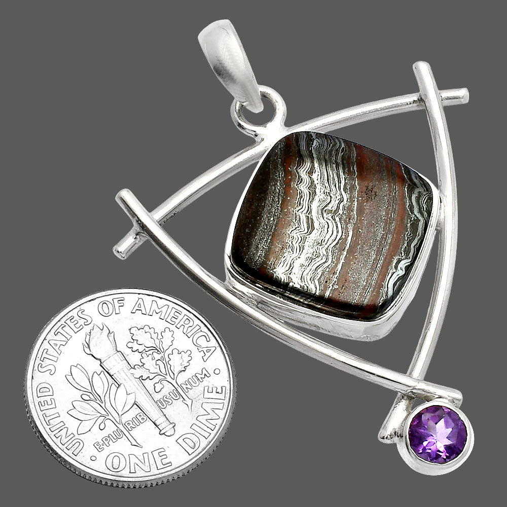 Natural Iron Tiger Eye & Amethyst Pendant P-1499 SDP146777