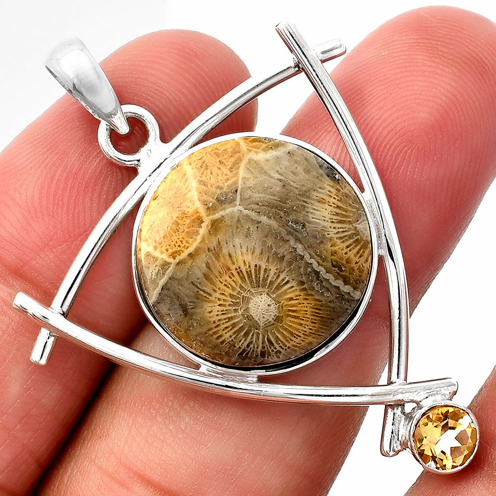 Natural Flower Fossil Coral & Citrine Pendant P-1499 SDP146779