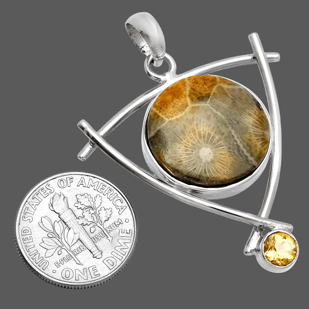 Natural Flower Fossil Coral & Citrine Pendant P-1499 SDP146779