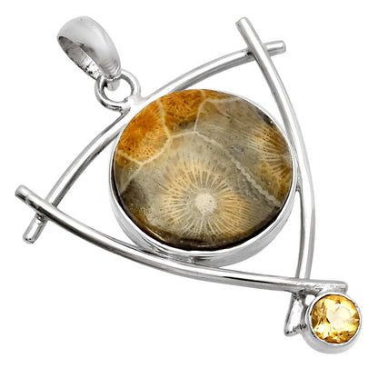 Natural Flower Fossil Coral & Citrine Pendant P-1499 SDP146779