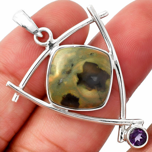 Rhyolite Rainforest Jasper & Amethyst Pendant P-1499 SDP146782