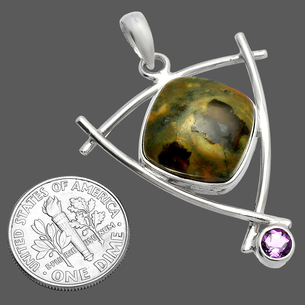 Rhyolite Rainforest Jasper & Amethyst Pendant P-1499 SDP146782
