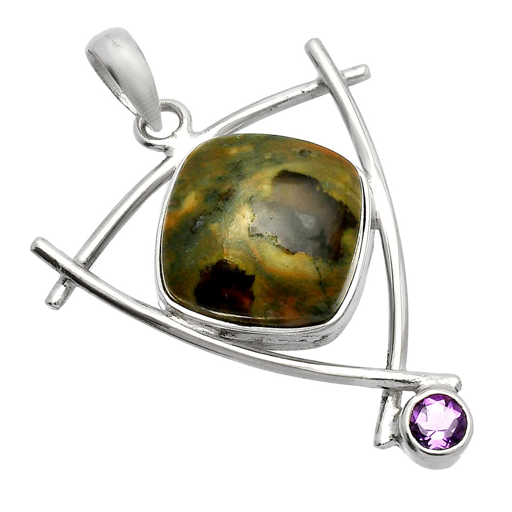Rhyolite Rainforest Jasper & Amethyst Pendant P-1499 SDP146782
