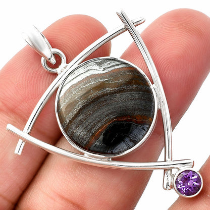 Natural Iron Tiger Eye & Amethyst Pendant P-1499 SDP146788