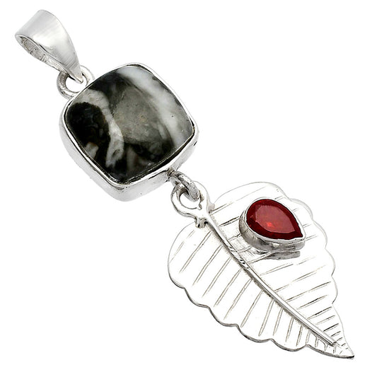 Mexican Cabbing Fossil & Garnet Pendant P-1539 SDP146793