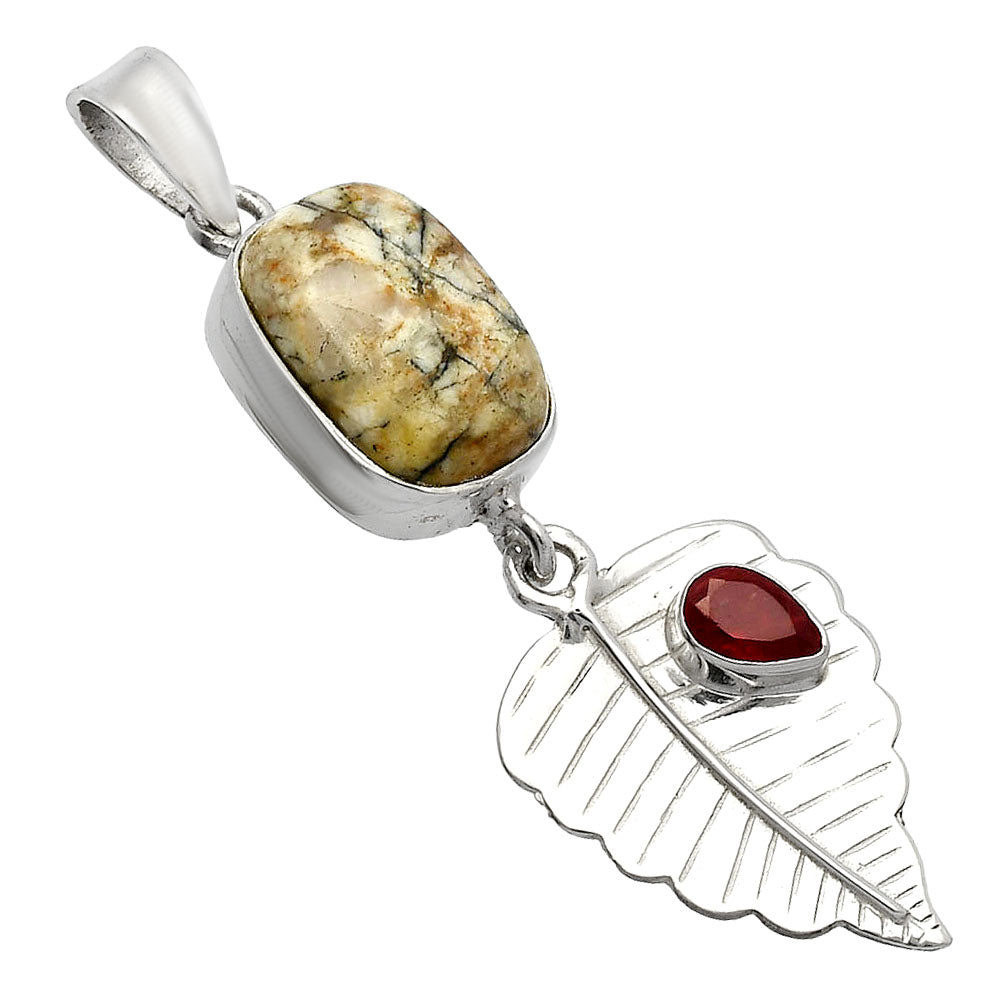 Authentic White Buffalo Turquoise Nevada & Garnet Pendant P-1539 SDP146816